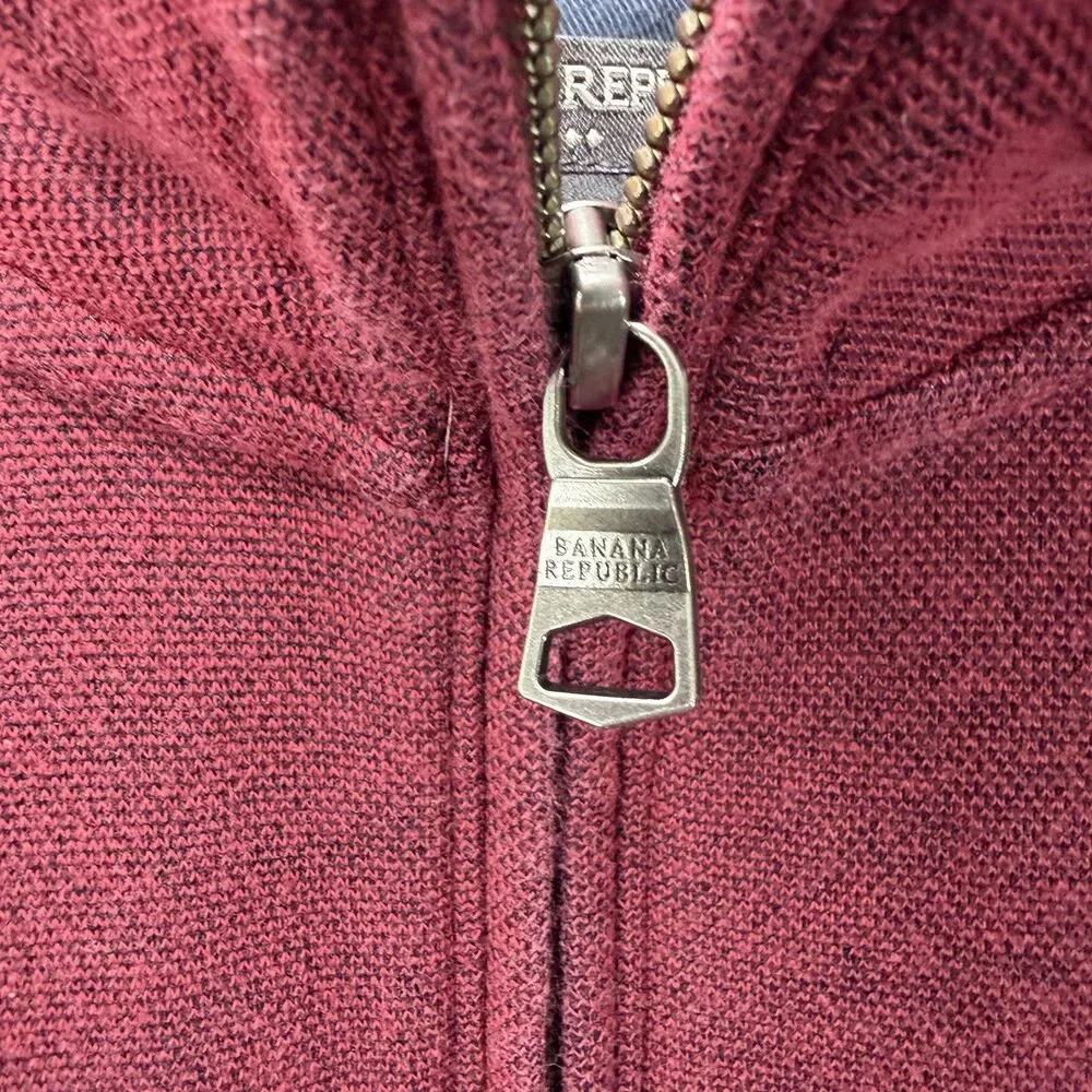 Banana Republic 1/4 Zip Pullover Sweater Mens Medium Red Snap Pockets Preppy